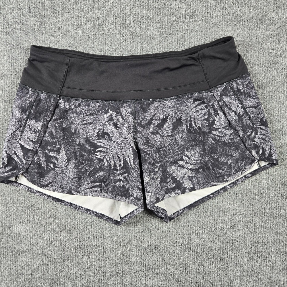 Lululemon Speed Up Shorts Womens 8 Black White Floral Fern Running W7BZ6S